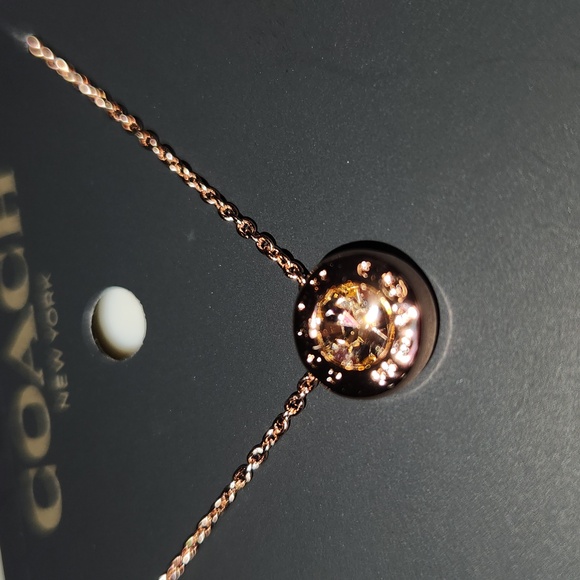 NWT COACH Rose Gold  Gold plated brass circle stone necklace ✨️ Length 16" +2" - Picture 2 of 4